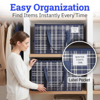 DURASACK Collapsible 26-Gallon Storage Bags, Navy Plaid, Pack of 2 - color: Navy Plaid