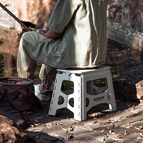 Folding Step Stool, 13IN Step Stool for Adults, Collapsible Camping Stool for Indoor and Outdoor Use, Picnic, White