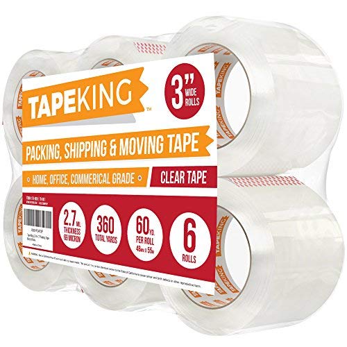 Tape King Clear Packing Tape | 60 Yards Per Roll (6 Rolls) | 3 Inch Wide Heavy Duty Packing Tape 2.7mil Strong Adhesive for Moving Boxes, Shipping Cartons, Office Use, Storage (360 Yards) - size: 3" Wide, 2.7 Mil Thick, 60 yd.