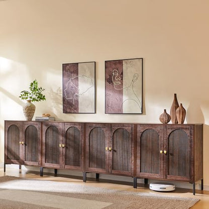 IFGET 123.5" W Modern Arched Sideboard Buffet Cabinet with Storage, Brown - color: Brown, size: 4 Pieces