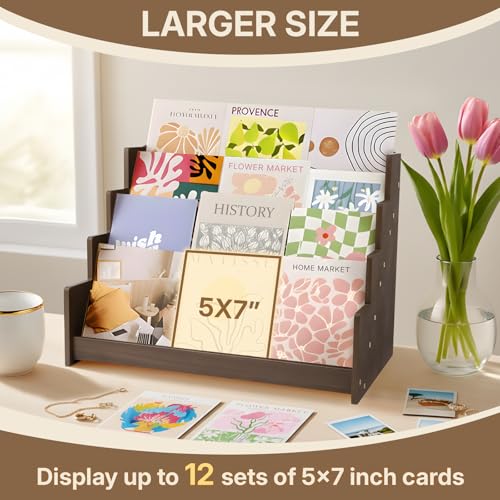 4 Tier Wooden Greeting Card Display Stand, Brown - color: Deep Brown