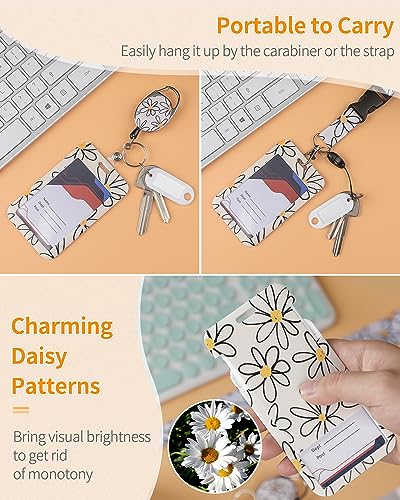 Uniclife 2 Pack Floral Sliding Badge Holder Flower Leaves Plastic Case with Retractable Badge Reel Carabiner Clip and Detachable Lanyard Strap Hard Vertical Card Protector for Women Nurse Teacher - color: Flower & Leaf
