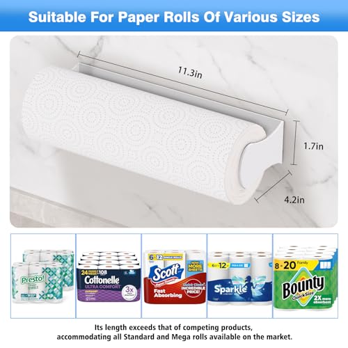 Paper Towel Holder Under Cabinet, Wall Mount, Adhesive or Screw, White - color: White