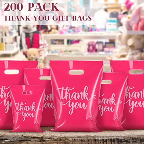 Eersida 200 Pcs Thank You Bags Plastic Bags with Handles Shopping Bag Pack - color: Pink