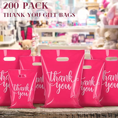 Eersida 200 Pcs Thank You Bags Plastic Bags with Handles Shopping Bag Pack - color: Pink