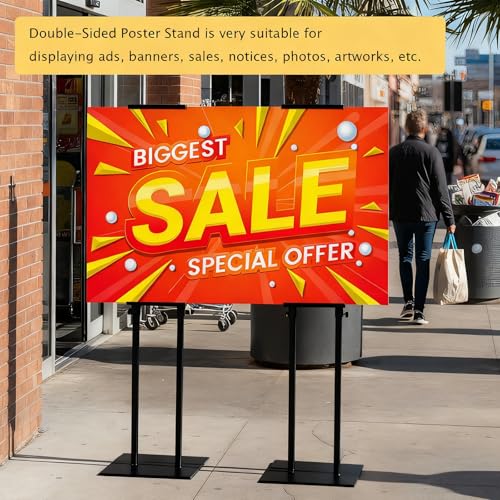 2 Pack Heavy Duty Adjustable Pedestal Sign Holder, 83" Poster Stand(Black) - color: Black