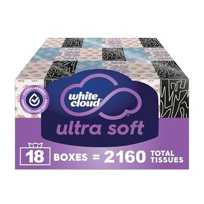 White Cloud Ultra Soft 3-Ply Facial Tissue, 18 Box Pack - size: 2160 Count (Pack of 18)