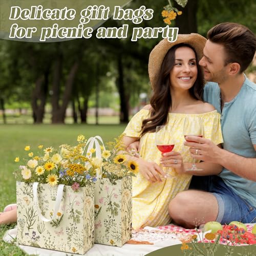 Abbylike 30 Pcs Wildflower Large Floral Tote Gift Bags Non Woven Handle - style: Wildflower