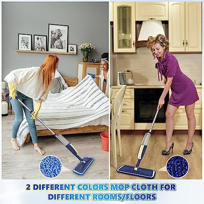Spray Wet Mops for Floor Cleaning: Hardwood Floor Mop 2 Bottles Refillable - color: Beige