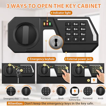 71 Keys Heavy Duty Fireproof Key Lock Box Wall Mount with Code&Hook Plates - size: 71 Keys