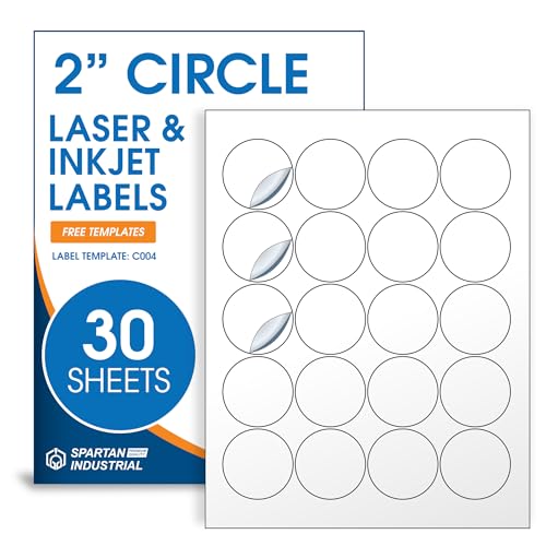 2" Circle Labels for Laser & Inkjet, Spartan Industrial Template C004 - size: 2" Circle
