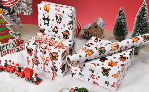 Sikiweiter Christmas Dog Wrapping Paper Roll, 17" x 16.5 ft - color: Dog Christmas 2
