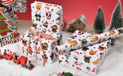 Sikiweiter Christmas Dog Wrapping Paper Roll, 17" x 16.5 ft - color: Dog Christmas 2