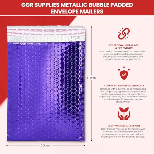 GGR Supplies Metallic Bubble Padded Envelope Mailers, 7.5 X 11 Inches, Waterproof Ultra Resistant Ideal For Packing, Shipping, and Storing. Pack of 25 (Gold) - color: Gold