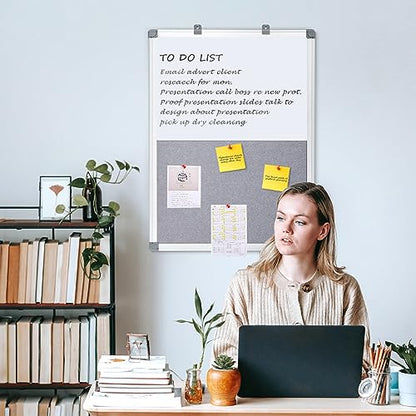 SWANCROWN White Board Bulletin Board Combo 36 x 24 in, Aluminum Frame - color: Grey-vertical, size: 36"W x 24"H