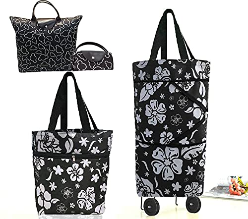 Upgrade Shopping Bag with Wheels Portable Trolley Bags Grocery Cart Hand Pulling Utility with Hand Straps Folding Shopping Cart- Larger Size & Waterproof & Strong(Blue-B074Q6N922) - color: B074q6n922