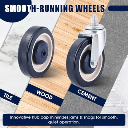 MAOPINER 4 Pack 5" Shopping Cart Wheels, PU Casters with Axle Bolts, Blue - color: Blue