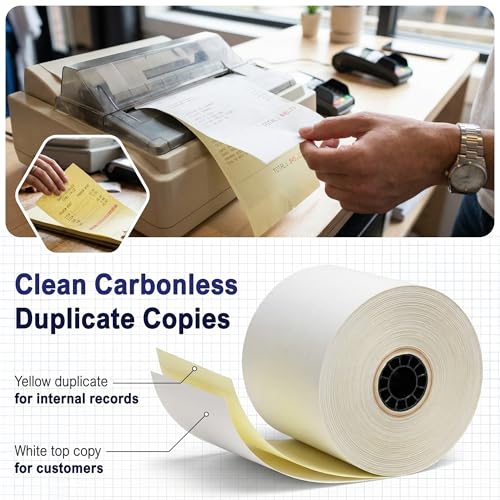 2-Ply Carbonless Receipt Paper Rolls 3" x 95' White/Canary – Compatible with Epson ERC-30 / ERC-34 / ERC-38 – 10 Rolls + 1 Replacement Printer Ribbon by Vonlyst