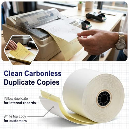 2-Ply Carbonless Receipt Paper Rolls 3" x 95' White/Canary – Compatible with Epson ERC-30 / ERC-34 / ERC-38 – 10 Rolls + 1 Replacement Printer Ribbon by Vonlyst