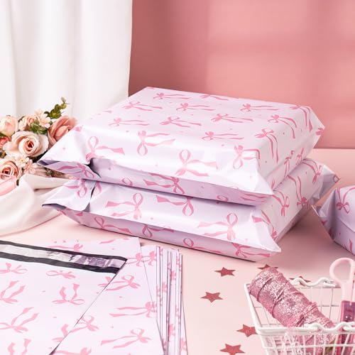 RUSPEPA 50 Pcs Pink Bow Poly Mailer, Coquette Bowknot Waterproof Shipping Mailers, Heavy Duty Self Adhesive Shipping Bags for Large Mailing Envelopes Bulk Tear Resistant Packaging, 12 x 14.5 Inches - color: Pink Bow, size: 12 x 14.5 Inches