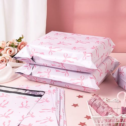 RUSPEPA 50 Pcs Pink Bow Poly Mailer, Coquette Bowknot Waterproof Shipping Mailers, Heavy Duty Self Adhesive Shipping Bags for Large Mailing Envelopes Bulk Tear Resistant Packaging, 12 x 14.5 Inches - color: Pink Bow, size: 12 x 14.5 Inches