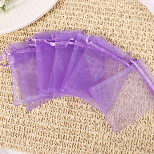 Kelfuoya 50Pcs Organza Drawstring Pouches, Purple 3"×4" Sheer Gift Bags - color: Purple-3"x4"