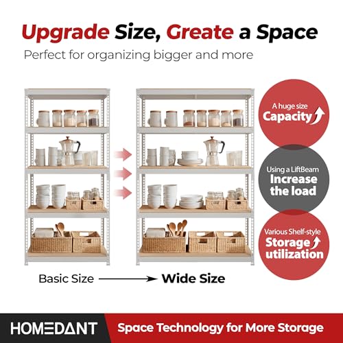 HOMEDANT White 47.7" W 5 Tier Storage Shelves Garage Shelving Unit Metal - color: White, size: 47.7"W x 18.2"D