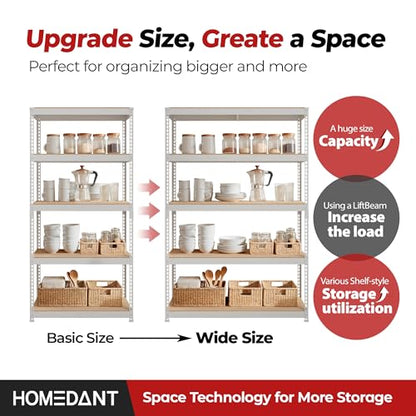 HOMEDANT White 47.7" W 5 Tier Storage Shelves Garage Shelving Unit Metal - color: White, size: 47.7"W x 18.2"D