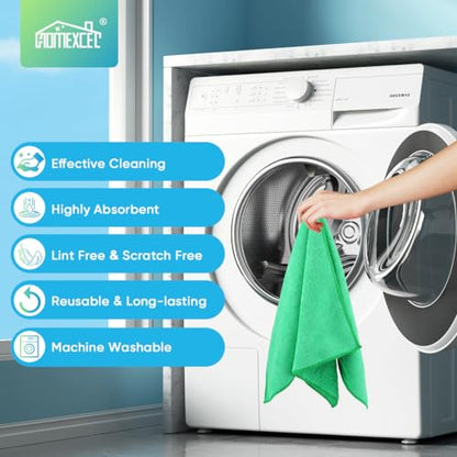 HOMEXCEL Green Microfiber Cleaning Cloth, Microfiber Towels for Car, 12 PK - color: Green