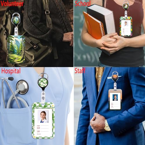 Mountain ID Badge Holder Lanyard Retractable Heavy Duty Badge Reel Clip Cool Forest Detachable Keychain Lanyard for Women Men Teachers Staff for ID Badge Keys Cruise Ship Card Holder(Sunset & Tree) - color: Sunset & Mountain