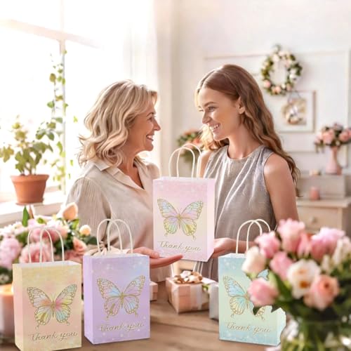 piqiya 24pcs Butterfly Birthday Goodie Bags,Party Favor Gift Bags,Colorful Gift Bag for Baby Shower, Wedding - color: butterfly mix