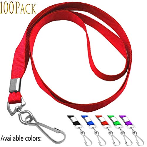 Beebel Red Lanyards 100 Pcs Lanyard for Id Badges Flat Lanyard with Badge Clip with J-Hook - color: Red, size: 100 Pack