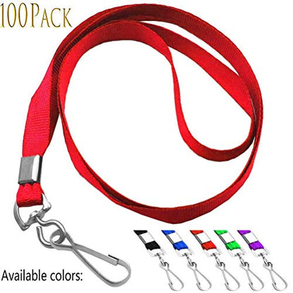 Beebel Red Lanyards 100 Pcs Lanyard for Id Badges Flat Lanyard with Badge Clip with J-Hook - color: Red, size: 100 Pack