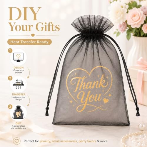 Jexila 100 Pack Mesh Organza Bags 5X7 Inch Drawstring Small Gift Bag Black - color: Black