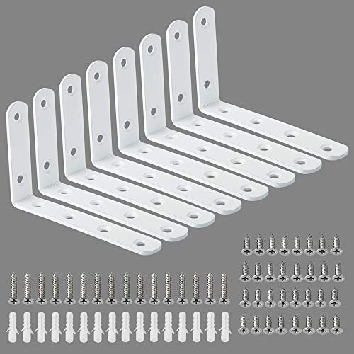 Alise 8Pcs Floating Shelf Brackets, White Heavy Duty L Bracket for Shelves - color: White, size: (8P) 5x3x0.72 inch