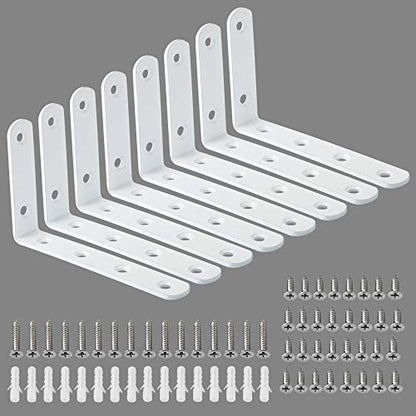 Alise 8Pcs Floating Shelf Brackets, White Heavy Duty L Bracket for Shelves - color: White, size: (8P) 5x3x0.72 inch