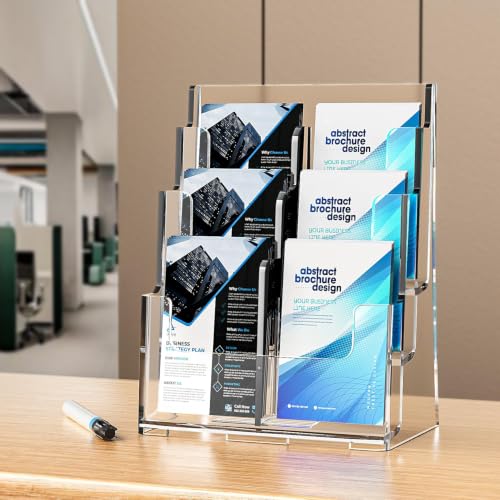 FUCDTEFC Acrylic Brochure Holder 8.5x11, Clear 3 Tier Magazine Holder Brochure Display Stand with Removable Divider for 4 x9 Inch Literature Pamphlet Flyer Holder for Wall Mount or Countertop - size: 3-Tier Brochure Holder