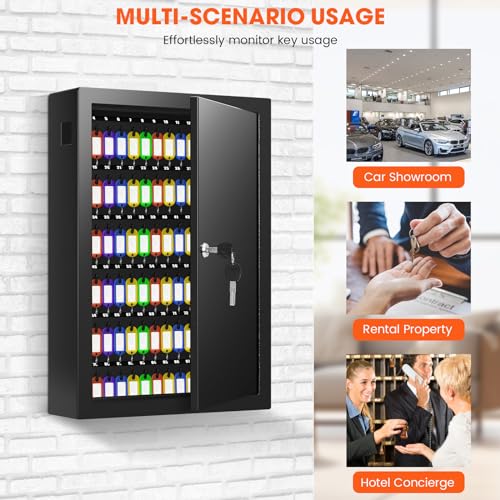 125 Position Key Lock Box Wall Mount with Anti-Theft Deposit Key Slot - color: Black, size: 125 Key Hook