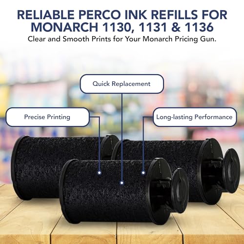 Perco Ink Roll for Monarch 1130, 1131 and 1136 Price and Date Guns - Pack of 4 Replacement Inkers for Monarch 1130, 1131 and 1136 Labelers - Easy to Load, Premium, Clear & Bold Prints - Made in USA - size: 4 Pack