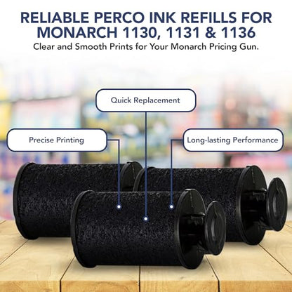 Perco Ink Roll for Monarch 1130, 1131 and 1136 Price and Date Guns - Pack of 4 Replacement Inkers for Monarch 1130, 1131 and 1136 Labelers - Easy to Load, Premium, Clear & Bold Prints - Made in USA - size: 4 Pack