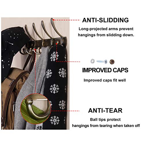 Dseap Coat Rack Wall Mounted - 5 Tri Hooks, Heavy Duty, Stainless Steel, Metal Coat Hook Rail for Coat Hat Towel Purse Robes Mudroom Bathroom Entryway,Bronze - color: Bronze, size: L=16" (1 Pcs)