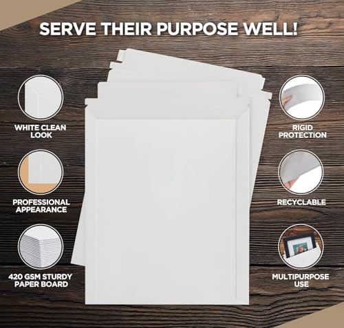 Rigid Mailers 9x12 inches, 100 Pack – White Inside & Out, Self Seal - size: 9x12"-Pack of 100