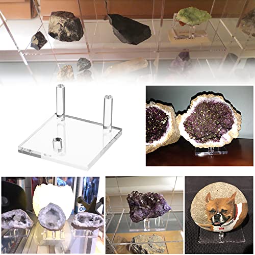 Hipiwe 4-Pack Clear Acrylic Display Stand, Three-Peg Large Rock Holder