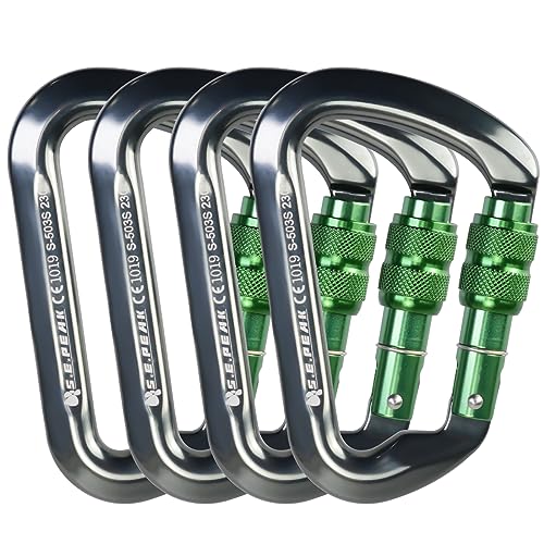 SEPEAK UIAA 30kN Locking Climbing Carabiner, Professional Heavy Duty Screwgate Clip for Outdoor Climbing, Mountaineering, Rappelling, Camping, Hiking, Swing,Large D Carabiner Hook/6744lb