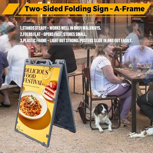 24"x36" Double-Sided A-Frame Sign Board – Heavy Duty Outdoor Sandwich Board with Sand Fill Holes, Portable Folding Weatherproof Poster Frame for Sidewalk & Street Advertising (8 Pack) - size: 24"x36" 8 Pack
