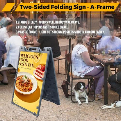 24"x36" Double-Sided A-Frame Sign Board – Heavy Duty Outdoor Sandwich Board with Sand Fill Holes, Portable Folding Weatherproof Poster Frame for Sidewalk & Street Advertising (8 Pack) - size: 24"x36" 8 Pack