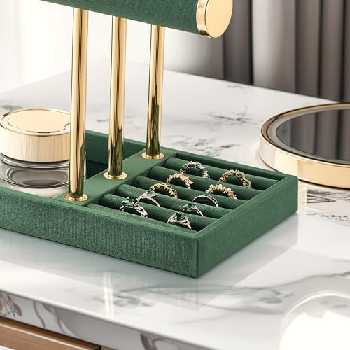 Jewelry Organizer Stand Display, 3 Tier Velvet Bracelet Holder, Green - color: Dark Green, size: Standard