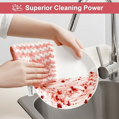 JOYMOOP 18 Pack Microfiber Cleaning Cloth, Kitchen Towels for Dish Drying Washing, Absorbent Streak Free Lint Free Rags for Cleaning, Reusable and Washable Towels - 10" x 10" - color: Mixed [Pink+blue+green]