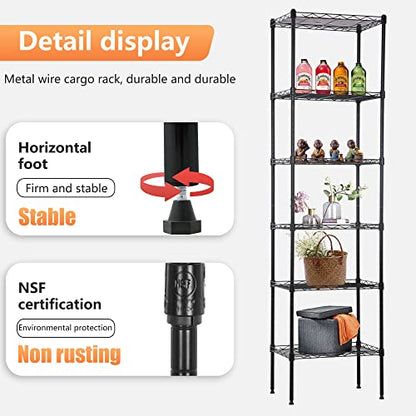 FDW | 6-Tier Wire Shelf | 17" x 12" x 64" | Black - color: Black, size: 17×12×64