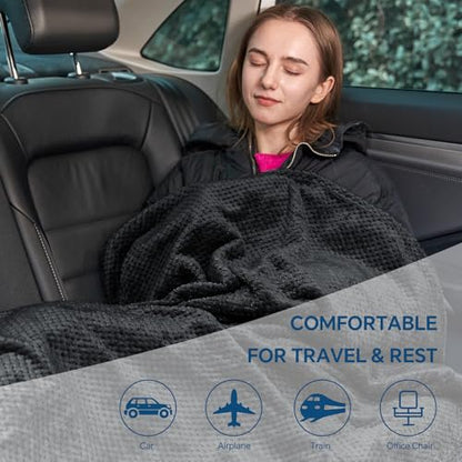 BEDELITE Travel Blanket with Bag, Jacquard Fleece Blanket 65"x40", Black - color: Black